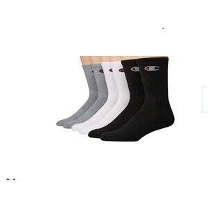 Champion Double Dry Performance Crew Shoe Size 6-12 Black White Gray 6 Pairs